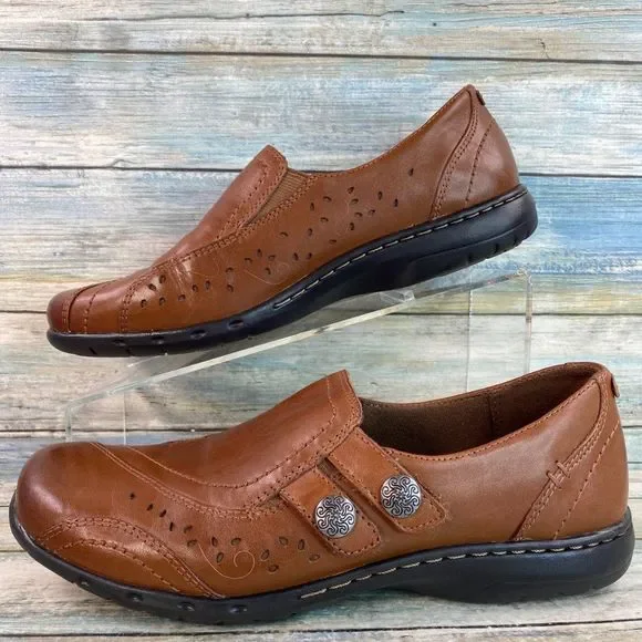 Rockport Loafers Shoes Womens 8.5M Brown Leather Slip On Lightweight - Picture 3 of 11